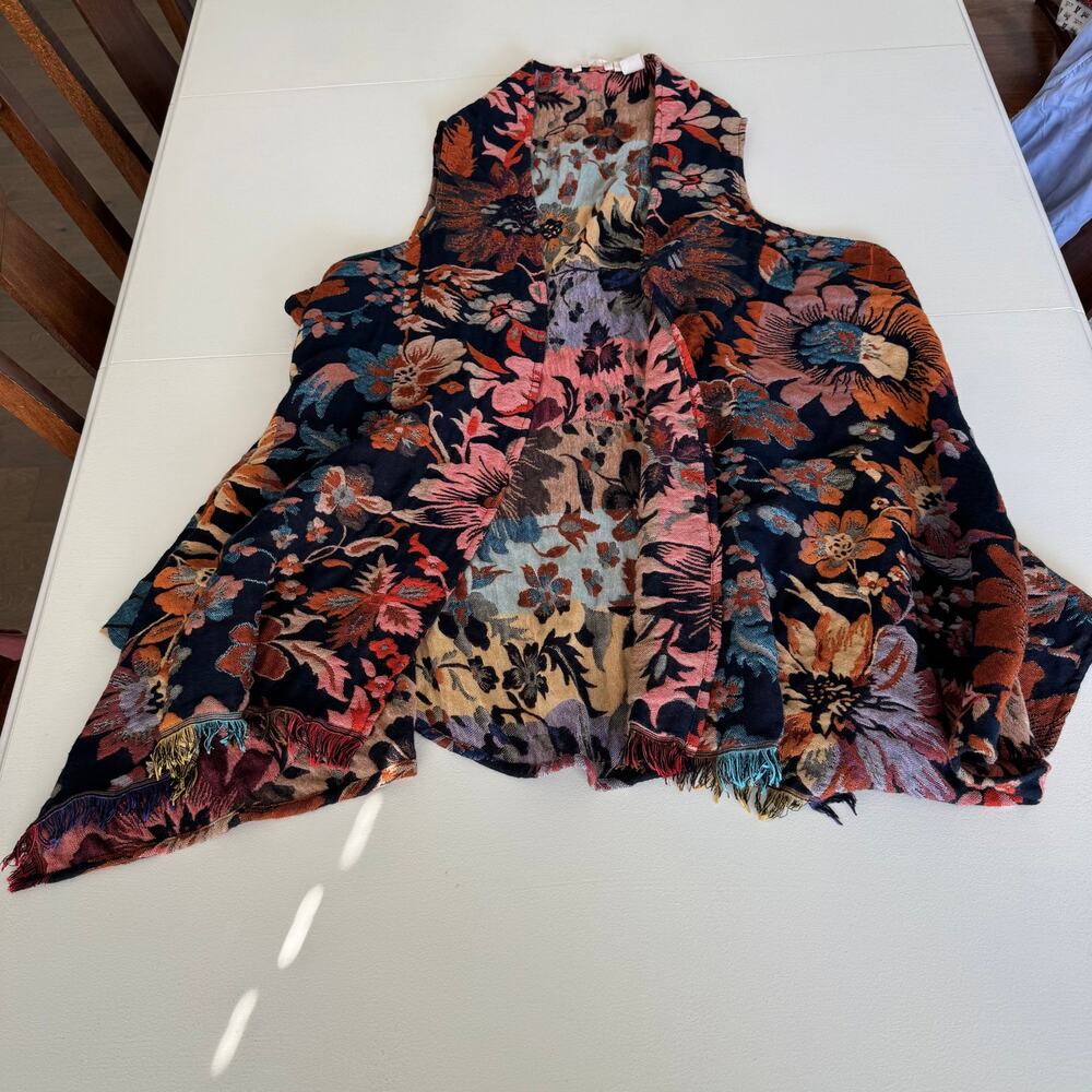 Floral Open-Front Shawl Vest - Multicolor